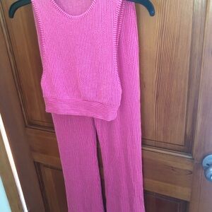 Pink Ribbed Knit Tank and Pants Set